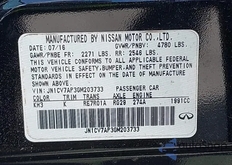 2016 Infiniti Q50 2.0T Premium from USA, damaged, VIN JN1CV7AP3GM203733